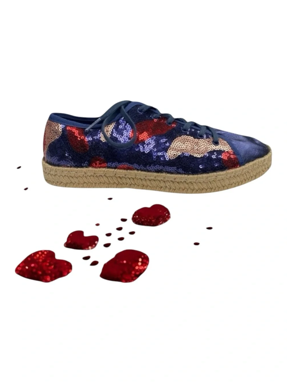 Ibizas ༄ Sequin Platform Espadrilles Lace Up Sneakers ༄ Navy Red Pink༄ 40 9 9.5